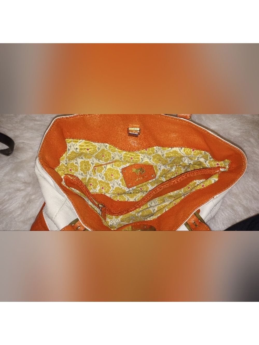 Emma Fox Colorblock Shoulder Bag. Goldtone Hardware. Double Sided. Logo. Orange. - Picture 10 of 13